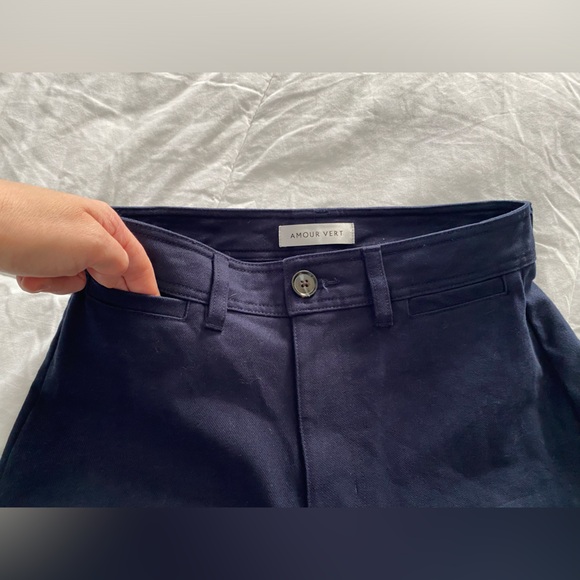 Amour Vert- high waisted wide leg pant 100% organic cotton navy blue sustainable - Picture 3 of 16